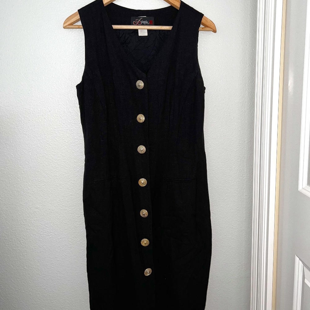 Black Linen Button-up Dress